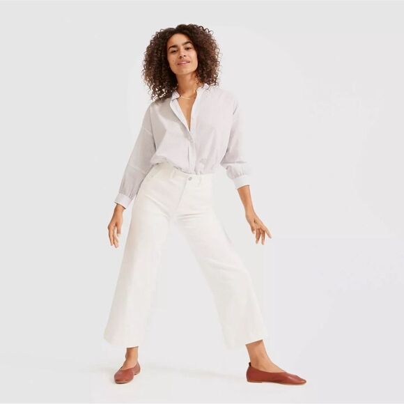 Everlane Utility Wide Leg Cotton Blend High Rise Cropped Pants - Picture 1 of 8